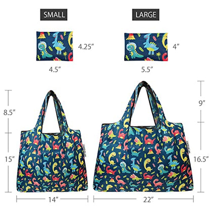 allydrew Large Foldable Tote Nylon Reusable Grocery Bags - color: Set of 2, Dinosaurs, size: Large & Small (Set of 2)