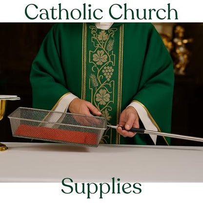 Silver Tone Offering Basket with Telescoping Handle, Stainless Steel and Felt Materials, Catholic Church Supplies, 35" to 66" Extension
