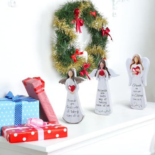 DoubleFill 3 Pcs Christmas Angels Figurine Wood Friendship Decor