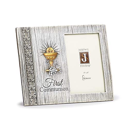 Joseph's Studio by Roman - First Communion Distressed Picture Frame for 4" x 6" Photo, Vertical Tabletop or Desk Display - 7.5" H, Resin and Stone, Decorative, Collection, Durable, Long Lasting