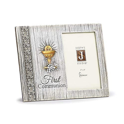 Joseph's Studio by Roman - First Communion Distressed Picture Frame for 4" x 6" Photo, Vertical Tabletop or Desk Display - 7.5" H, Resin and Stone, Decorative, Collection, Durable, Long Lasting