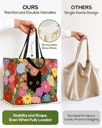 Miss Adola Extra Large Canvas Grocery Tote Bag - color: Cat Floral