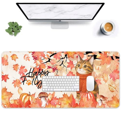 Britimes Large Mouse Pad, Mouse Pad, 31.5 x 15.7 Inch, Autumn Cute Cat - color: Autumn Cute Cat