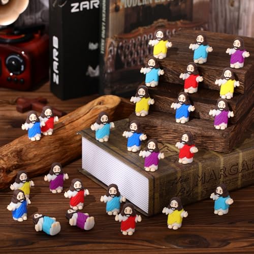 Barydat 50 Pcs Little Jesus Figures Baby Mini Jesus Figurines Bulk to Hide and Seek Tiny Miniature Christ Savior Figurine Toy Religious Gift for Easter Egg Stuffer Sunday School Baptism, Multicolor