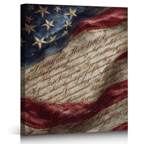 Ship Next Day - American Patriotic Wall Art Framed Canvas, Vintage US Flag and Constitution Painting Print, Rustic Farmhouse Americana Decor for Living Room Office Bedroom, Made in USA - color: P38, size: 30"L x 20"W