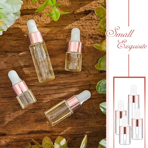Didaey 100 Pcs Mini Glass Oil Dropper Bottle, 1ml, 2ml, 3ml, 5ml, Rose Gold - color: Rose Gold, size: 1ml, 2ml, 3ml, 5ml