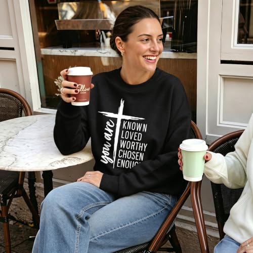 Christian Sweatshirts for Women Jesus Faith God Sweatshirt Religious Cross Bible Verse Inspirational Pullover Tops - color: Black, size: Medium