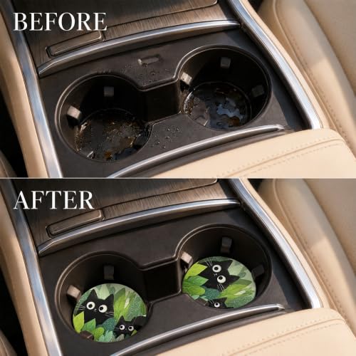 Car Coasters for Cup Holders, Black Cat Car Coasters Set of 2, B12 - color: Black Cat