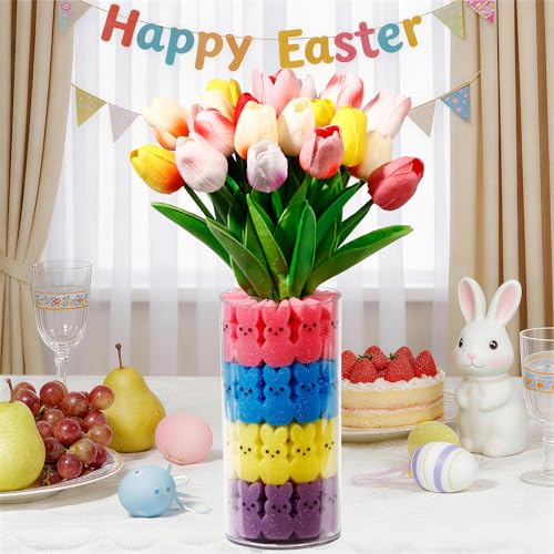 ALFEVA Easter Decorations-Vase in Vase and 44 Peeps Bunnies Filler, Easter vaseset Ready to Display，Spring Decorations for Home Table (No Flowers - size: 3.9"/2.1" Vase&Bunny No Flowers