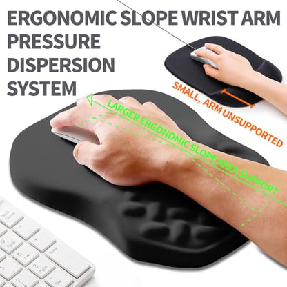 Ergonomic Slope Mouse Pad Wrist Support, Wrist Rest Mousepad for Carpal Tunnel Pain Relief with Massage Bulge and Slow Rebound Memory Foam (12x8 inch, Black) - color: Am001-black