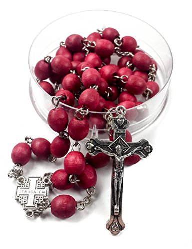 Nazareth Store Rose smell Rosary Petal Red Rare Carved Beads & Silver Plated cross (Holy Land)