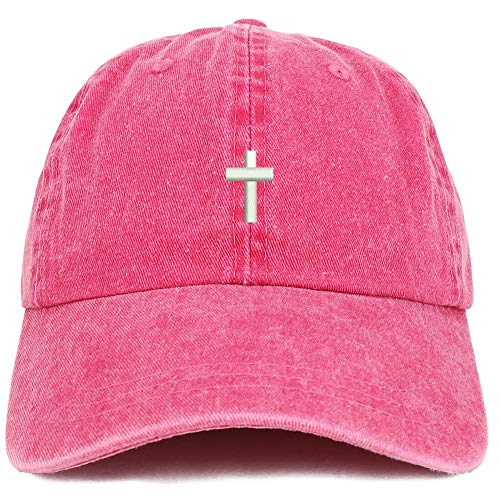 Trendy Apparel Shop Cross Embroidered Washed Cotton Adjustable Cap - color: Fuchsia