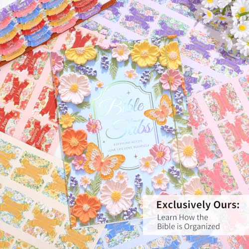 Bible Tabs for Women, 66 Large Print Laminated Bibles Chapters Index Tabs and 39 Blank Dividers Sticky Labels, Painted Flowers Bible Study Supplies, Journaling Accessories, Christian Gifts for Men - style: Painted Flowers