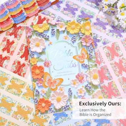 Bible Tabs for Women, 66 Large Print Laminated Bibles Chapters Index Tabs and 39 Blank Dividers Sticky Labels, Painted Flowers Bible Study Supplies, Journaling Accessories, Christian Gifts for Men - style: Painted Flowers