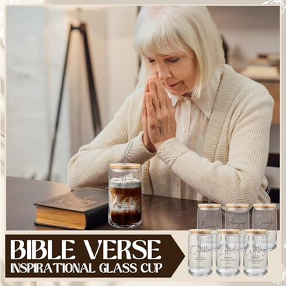 AmazingSpark 18 Pcs Christian Gifts Bulk Glass Cups Prayer Journals Pens - color: Black, size: Bible Words