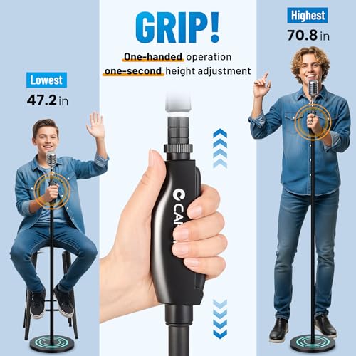 CAHAYA Microphone Stand Floor Adjustable - Mic Stand Universal with 7.12 lbs Weighted Round Metal Base Mic Stands with Phone Holder Mic Floor Stand with 2 Mic Clips and 3/8'' to 5/8'' Adapter