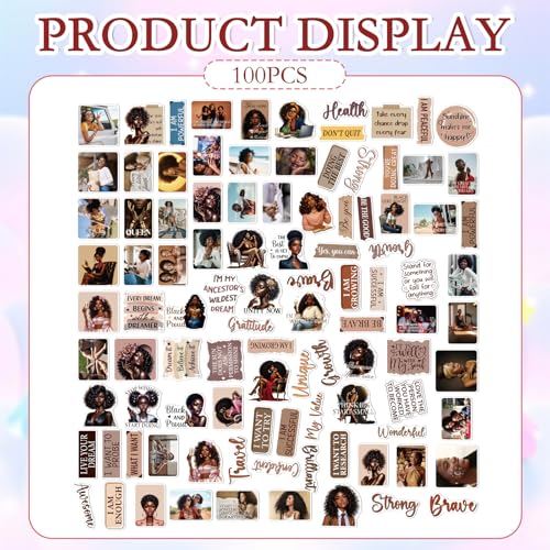 Black Women Stickers for Women - 100 Pcs Motivational Black Women Water Bottle Stickers for Vision Board, Inspirational Scrapbook Decals, Motivational Vinyl Sticker for Laptop Journaling - style: Motivational Black Women