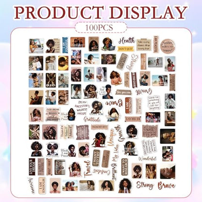 Black Women Stickers for Women - 100 Pcs Motivational Black Women Water Bottle Stickers for Vision Board, Inspirational Scrapbook Decals, Motivational Vinyl Sticker for Laptop Journaling - style: Motivational Black Women