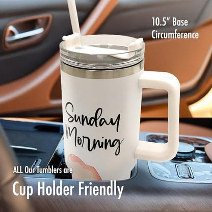 40oz Tumbler with Inspirational Quotes, African American Art, Handle, Straw & Twist-On Lid – Leak-Proof Insulated Drinkware for Black Women, Uplifting Gift - Sunday Morning - color: Sunday Morning