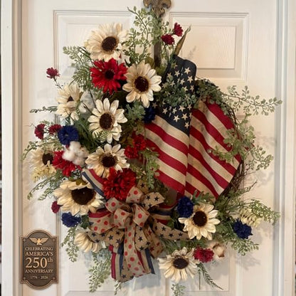 Cinnvoice 4th of July Patriotic Wreath Artificial Wreath for Front Door - style: 4th of July