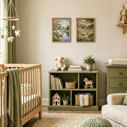 ZSHIQUQL 2pcs Jesus Lamb Canvas Wall Art Floral Religious Landscape Print - color: scenery Jesus Lamb Wall Art, size: 16"Lx 12"W