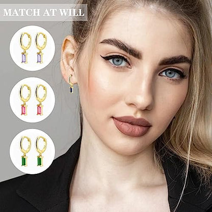 Cross Small Hoop Dangle Earrings 925 Sterling Silver CZ Diamonds Round Huggie Earrings For Men Women - style: blue crystal
