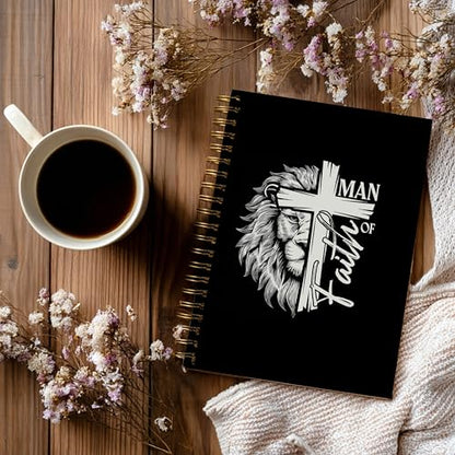 Christian Notebook Journal - Man of Faith Christian Gifts for Women, Inspirational Bible Journal Notebooks for Note Taking, Bible Study, Prayer & Church Notes, A5 Spiral Notebook (Man of Faith-Black) - color: Man of Faith-Black