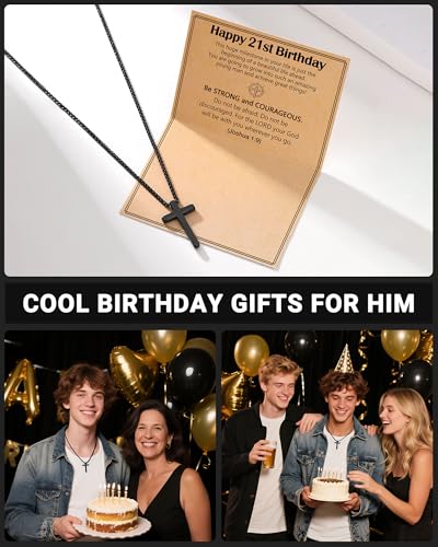 Birthday Gift Cross Necklace for Boy 8–30 Year Old with Joshua Card - style: 21st birthday