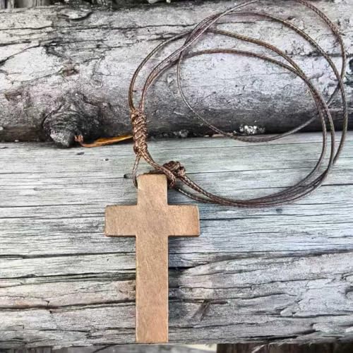 Kim Carrey Handmade Natural Solid Wood Cross Necklace Pendant - style: Flat comes with a rope chain