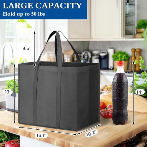 Reusable Grocery Shopping Bags 10 Pack Large Foldable Tote Bags Bulk - color: Black, Dark Grey