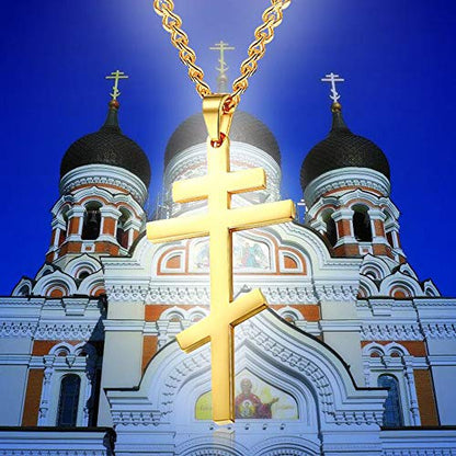 Men's Orthodox Cross Pendant Necklace - Trendy Religious Cross Chain,Hypoallergenic Waterproof Stainless Steel Christian Long Necklaces,Non Tarnish Byzantine Cross Symbol Pendants Necklace for Him - color: 3 Pcs