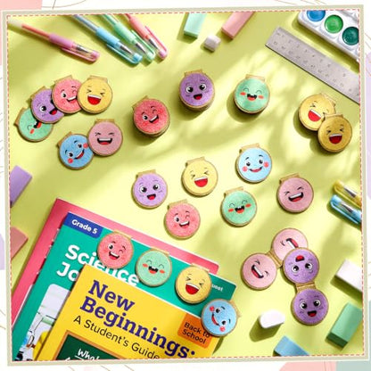 Eaasty 60 Pcs Smile Face Magnetic Bookmarks Bulk, Pastel Bookmark for Book - style: Pastel Smile Face