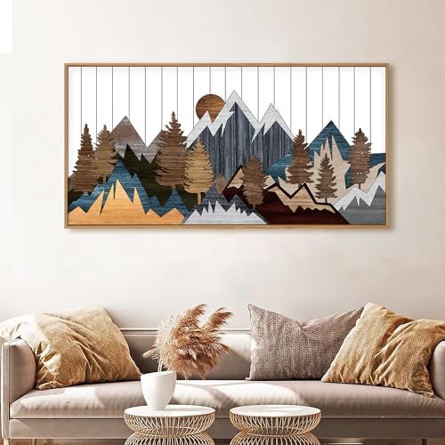 CHDITB Framed Wood Mountain Wall Art, 20"x40" Large Country Woodcut Style Wall Decor, Rustic Forest Nature Wall Painting, Modern Canvas Art Prints for Living Room, Bedroom, Farmhouse, Office - color: Mountain, size: 40"L x 20"W