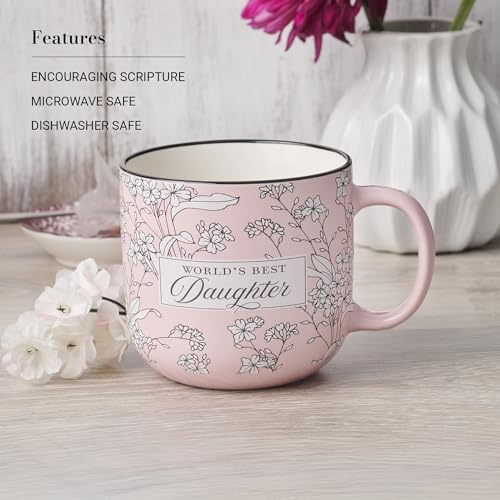 Christian Art Gifts Large Dishwasher/Microwave Safe Ceramic Coffee Mug - color: Pink Floral/Best Daughter, size: 14 Ounces