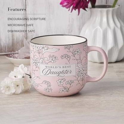 Christian Art Gifts Large Dishwasher/Microwave Safe Ceramic Coffee Mug - color: Pink Floral/Best Daughter, size: 14 Ounces