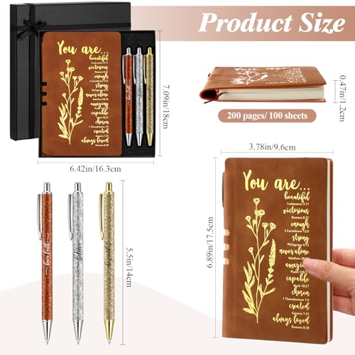 Affrolling 5 Pcs Christian Gifts for Women Church Religious Gifts A6 Bible Leather Notebook Pens with Box Prayer Journal for Men Bible Study Pastor's Wife Godmother Father(Brown) - color: Brown