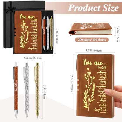 Affrolling 5 Pcs Christian Gifts for Women Church Religious Gifts A6 Bible Leather Notebook Pens with Box Prayer Journal for Men Bible Study Pastor's Wife Godmother Father(Brown) - color: Brown