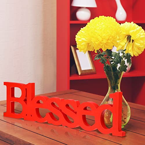 Blulu Blessed Letter Table Sign Wooden Blessed Standing Sign,Red - color: Red
