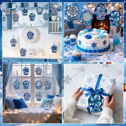 Eersida 32 Pcs Snow Globe Suncatcher Craft Kit DIY Stained Glass - style: Snow Globe