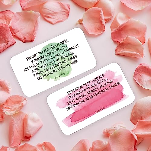 Inspiring Spanish Prayer Cards: 60 Assorted Mini Scripture Cards with Religious Bible Verses, Encouragement Messages, and Christian Motivational Gifts - style: Watercolor