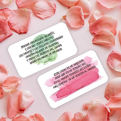 Inspiring Spanish Prayer Cards: 60 Assorted Mini Scripture Cards with Religious Bible Verses, Encouragement Messages, and Christian Motivational Gifts - style: Watercolor