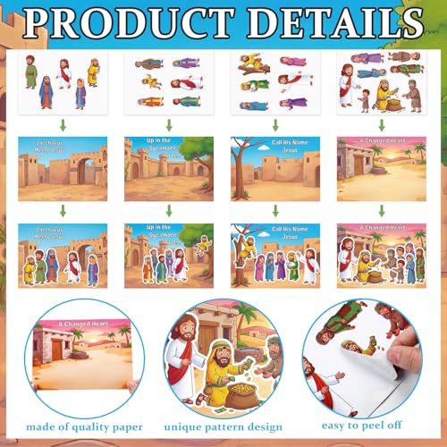 Marspark 24 Pcs Religious Bible Craft Stickers Set Zacchaeus Story Make Your Own Scene Kit Christian DIY Art Project Supplies VBS Sunday School and Church Party Activities - style: Bible Scene