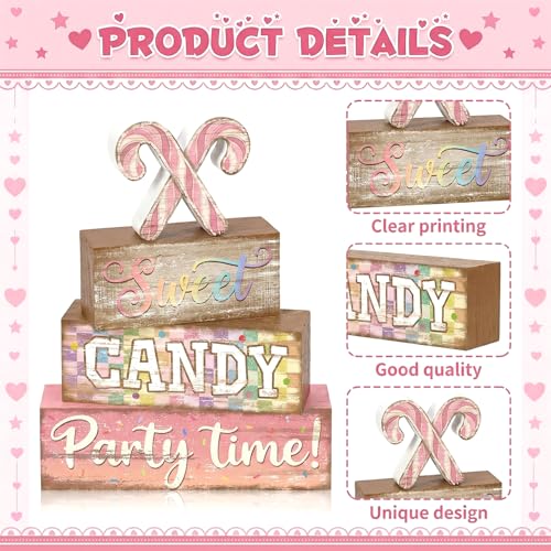 Britimes Tiered Tray Decor Set, 4 Pack, Wooden Table Sign, Christmas Candy - color: Candy