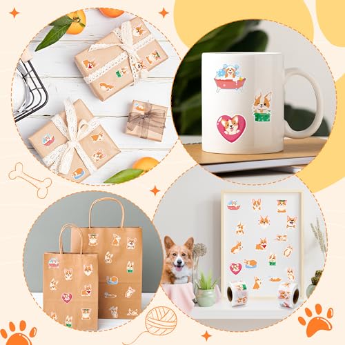 BeYumi Cute Corgi Roll Stickers - 1000Pcs Corgi Stickers in 2 Rolls Waterproof Vinyl Cute Fancy Pets Dogs Animal Decals for Cars Phone Laptop Bottle Notebook Luggage Computer Envelope Decor for Kids - style: Corgi