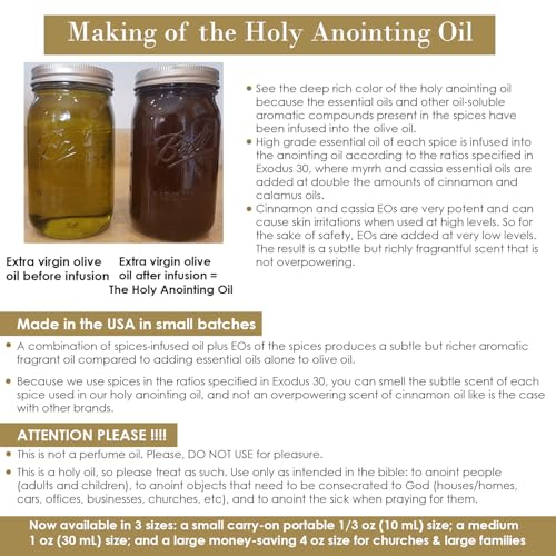 Exodus 30:22-25 Sacred and Holy Anointing Oil, Made from Scratch with Myrrh, Calamus, Cinnamon, Cassia, and Olive Oil Herbal Spices and Essential Oils - 10 mL