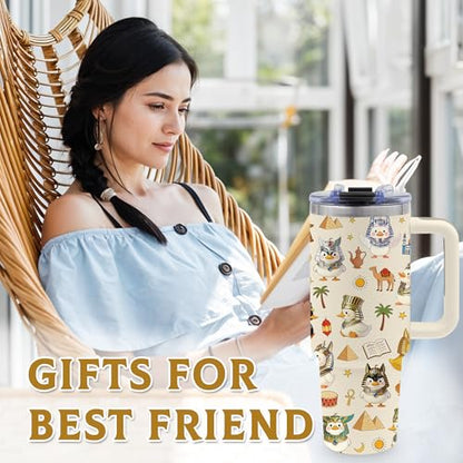 Gifts for Women, 40oz Duck Tumbler with Handle & Straw - color: Duck-Beige