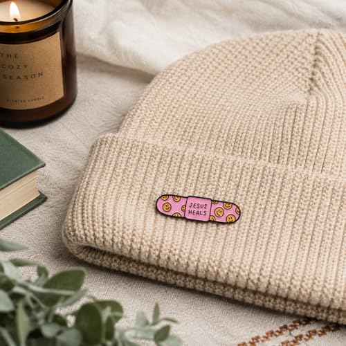 Funny Pink Bandage Pin - Enamel Religious Jesus Pins Brooch for Backpacks, Jackets, Hats with "Jesus Heals". Bible Verse Brooches Gift for Christians and Friends