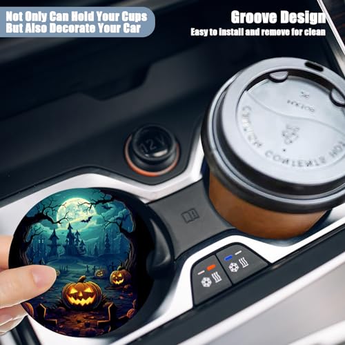Cup Holders Car Coasters - Halloween Night Pumpkins Absorbent Ceramic Coaster, Drink Cup Holder Coasters, Auto Accessories for Women & Men, Pack of 2 - color: Halloween Night