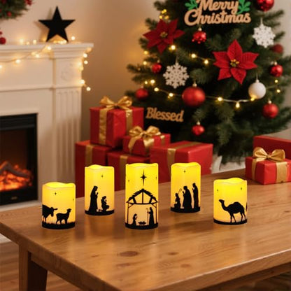 Nativity Scene Decoration, Christmas Nativity Set, Flameless Candles, 5 Pc - size: Nativity Set (5-Pack)