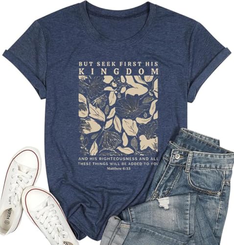 Christian Bible Verse T Shirts for Women - color: Blue1, size: Large